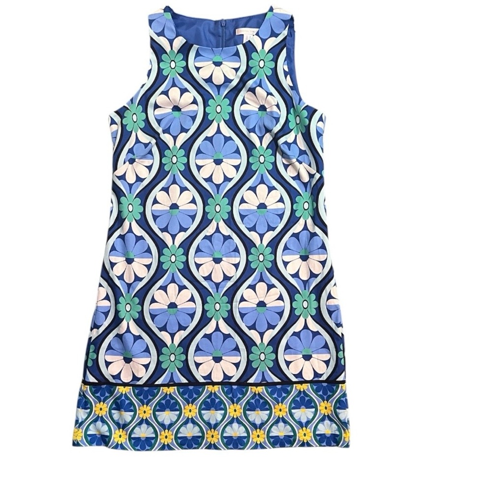 London Times Blue Multi-Accent Floral Shift Dress Size 10